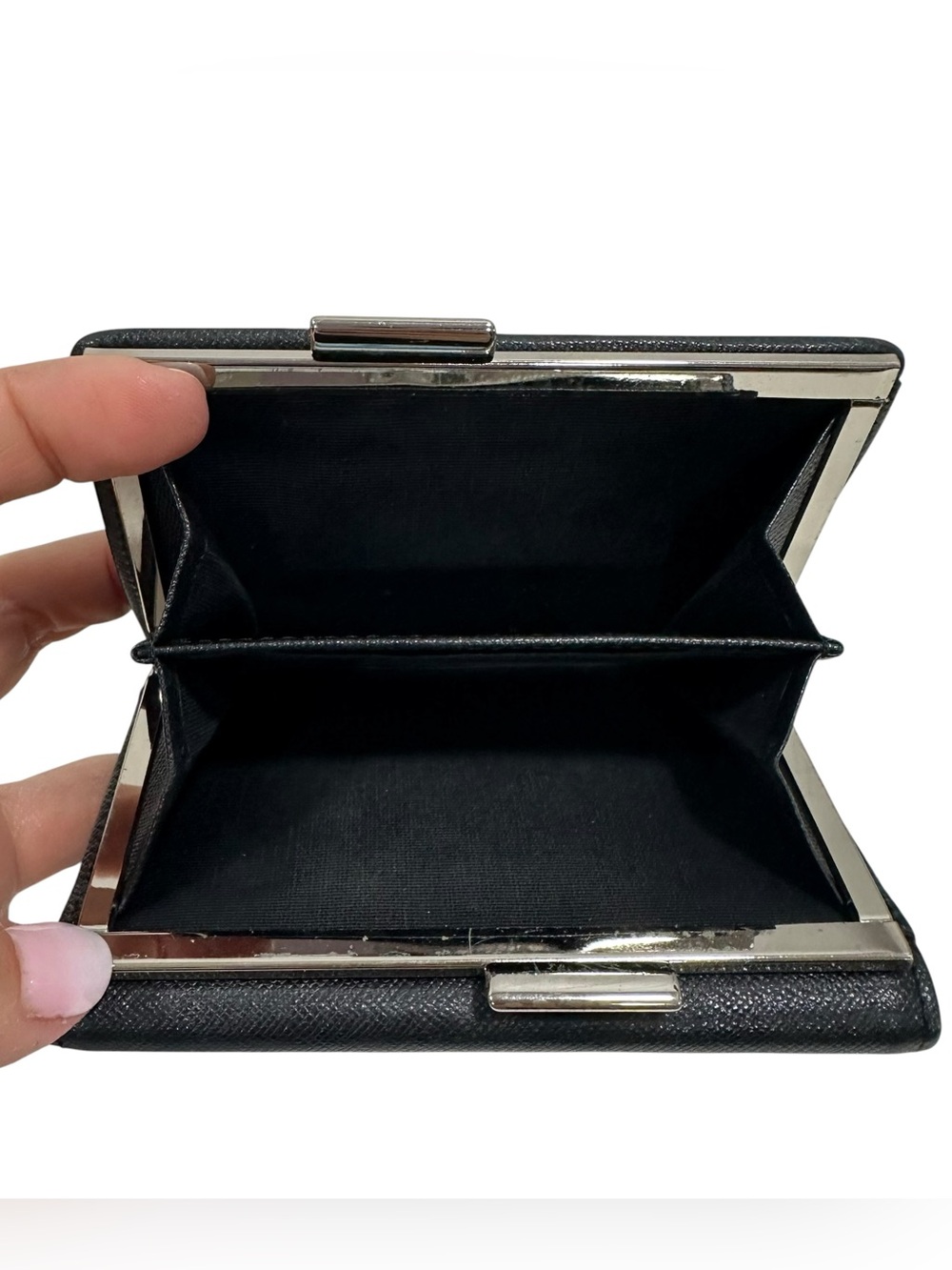 Burberry Black Leather & Nova Check Canvas Kisslock Compact Bifold Wallet - Picture 4 of 14